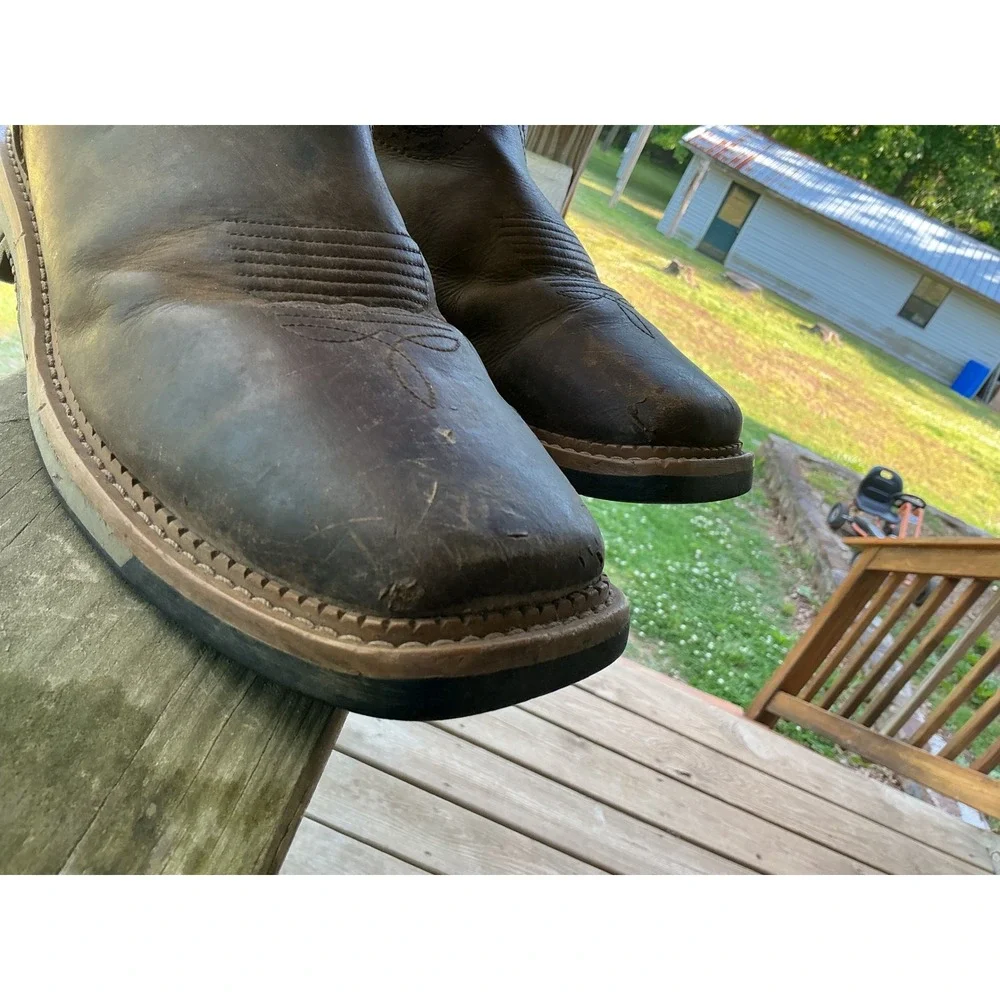 Justin Mens Waterproof Composite Toe Work Boots Brown‎ Green Square Toe Leather